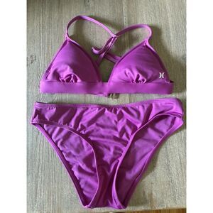 Hurley Purple Bikini Set Logo Triangle Top & Hipster Bottoms Swimwear EUC Sz Sm